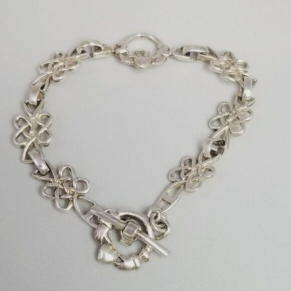 Vintage Sterling Silver Celtic Infinity Love Knots Link Bracelet Claddagh Toggle - Picture 7 of 8